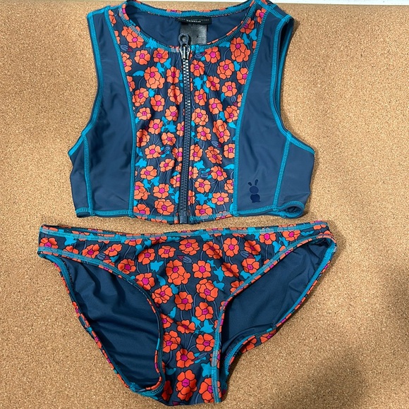Marc Jacob Two Piece Diver Loom Swimsuit bikini set size small blue and orange - Picture 2 of 14